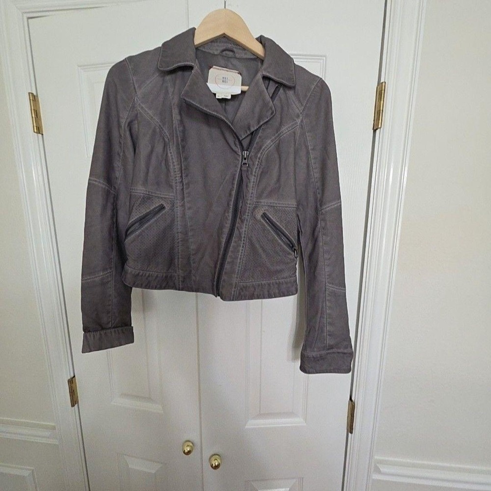 Hei Hei Jacket Womens XS Gray Faux Leather Moto Biker Short Zip Pockets Lined